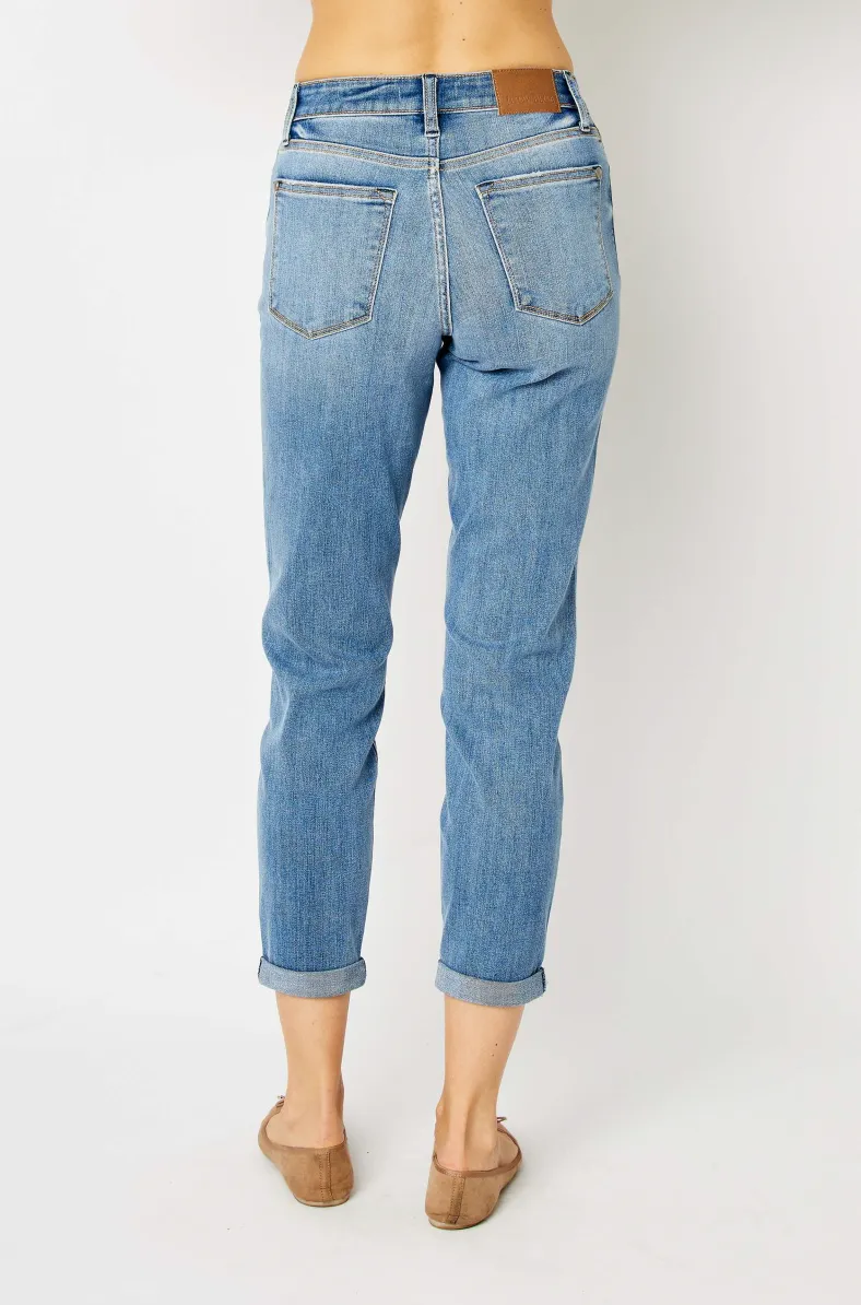 Judy Blue Mid Rise Cuffed Slim Jeans