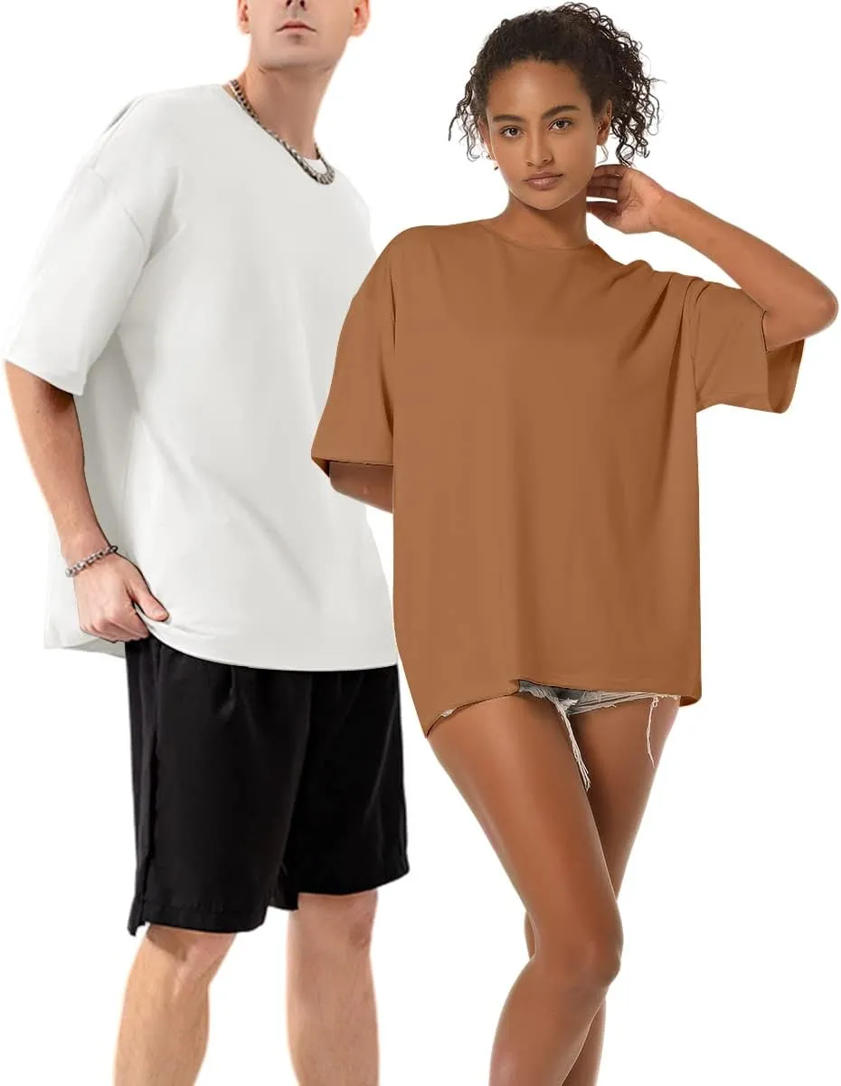 JUNING Women's T Shirts Oversized Short Sleeve Round Neck Casual Soft Tops Basic Tee Shirt