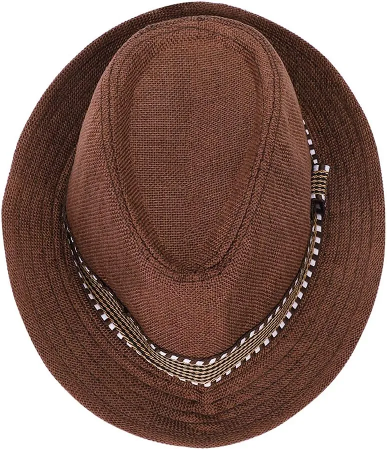 Kids Jazz Hat Panama Style Trilby Fedora Straw Sun Hat Short Brim Summer Sun Beach Cap for Boys Girls 5-10 Years