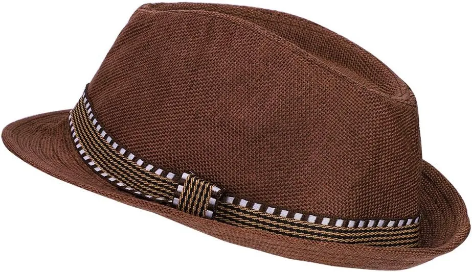 Kids Jazz Hat Panama Style Trilby Fedora Straw Sun Hat Short Brim Summer Sun Beach Cap for Boys Girls 5-10 Years
