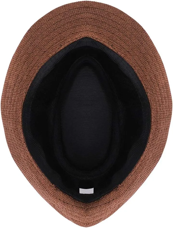 Kids Jazz Hat Panama Style Trilby Fedora Straw Sun Hat Short Brim Summer Sun Beach Cap for Boys Girls 5-10 Years