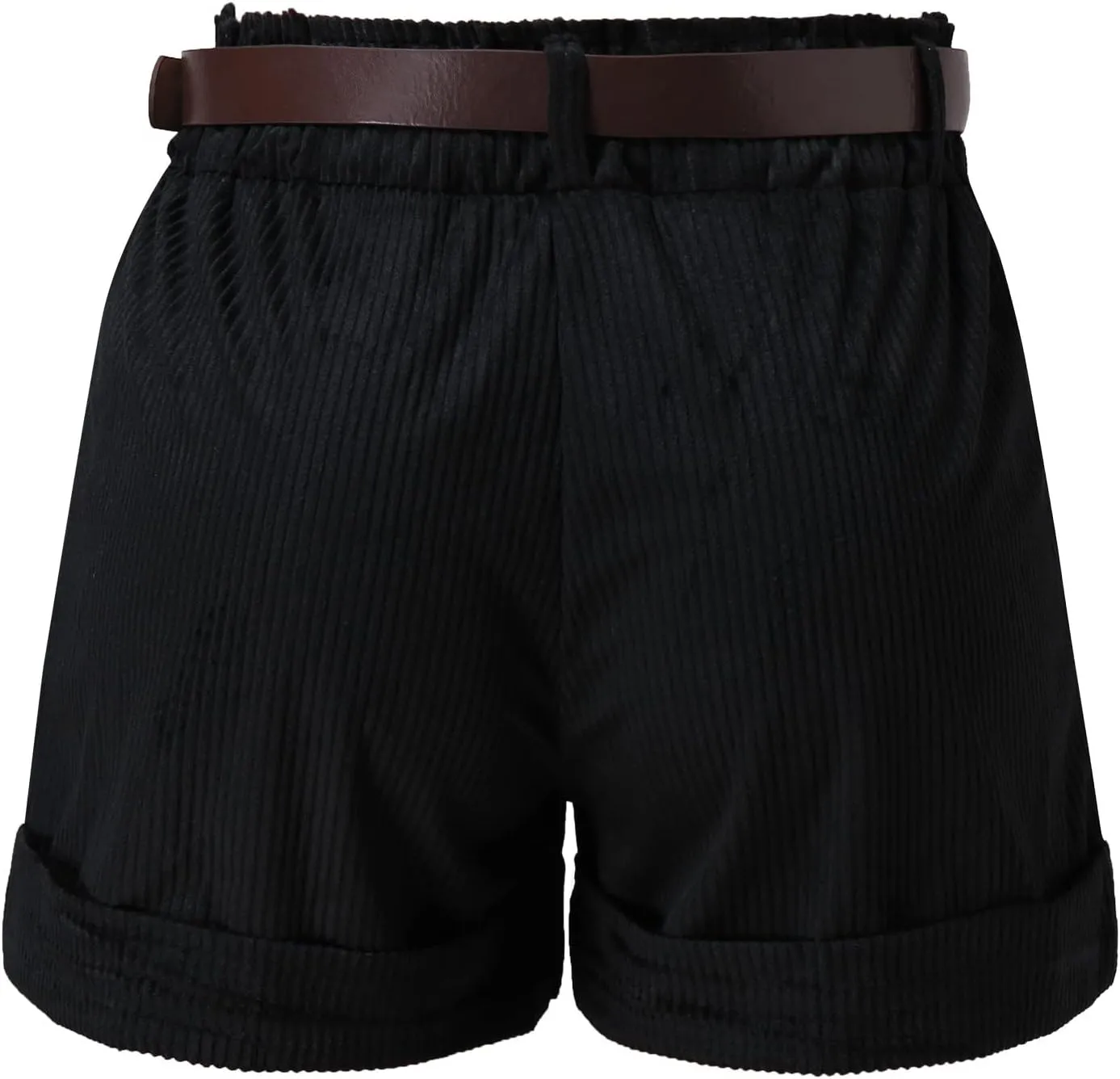 Kingspinner Women High Waisted Corduroy Shorts Casual Wide Leg Rolled Hem Shorts with Pocket Elastic Plus Size Bermuda Shorts