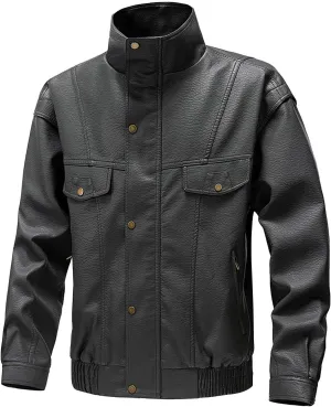 Leather Motorcycle Jackets for Men Faux PU Leather Stand Collar Motorcycle Jacket Vintage Full Zip Up Biker Coats