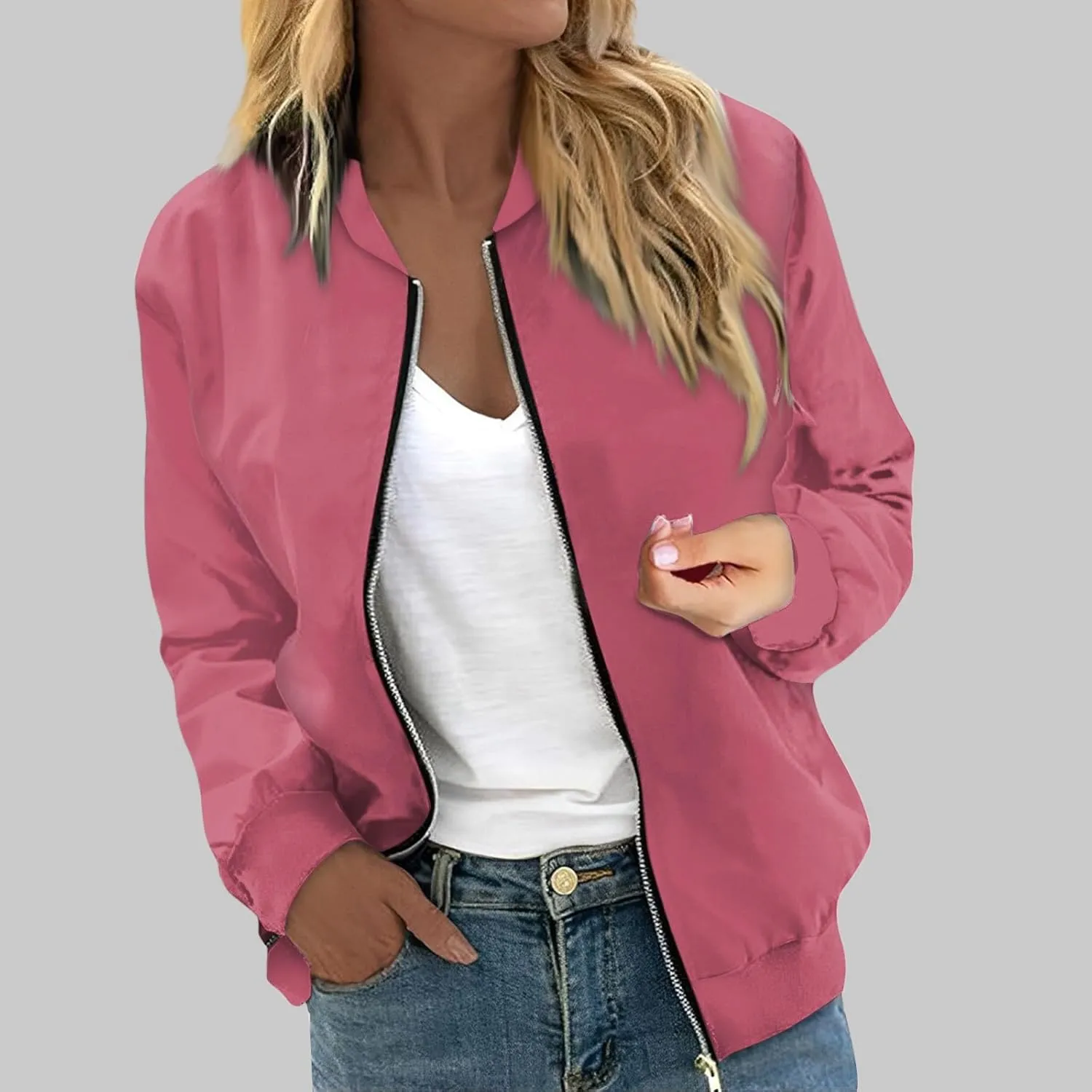 Light Jackets for Women Stand Collar Zip Up Long Sleeve Jacket with Pockets Solid Color Running Sweatshirts Jackets