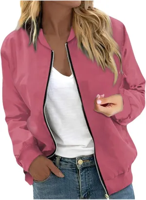 Light Jackets for Women Stand Collar Zip Up Long Sleeve Jacket with Pockets Solid Color Running Sweatshirts Jackets