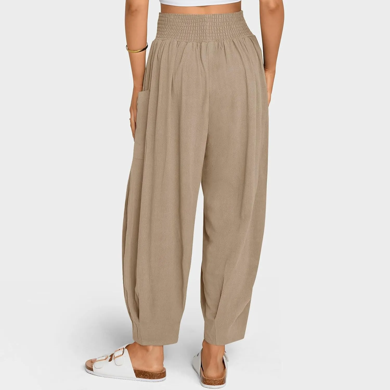 Linen Harem Pants Women with Pockets Boho Summer Casual Loose High Waist Cargo Lounge Beach Travel Vacation Outfits