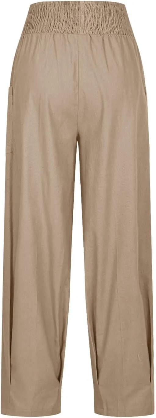 Linen Harem Pants Women with Pockets Boho Summer Casual Loose High Waist Cargo Lounge Beach Travel Vacation Outfits