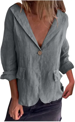 Linen Jackets for Women One Button Long Sleeve Blazers Lightweight Casual Jackets Oversized Blazers Work Outwear