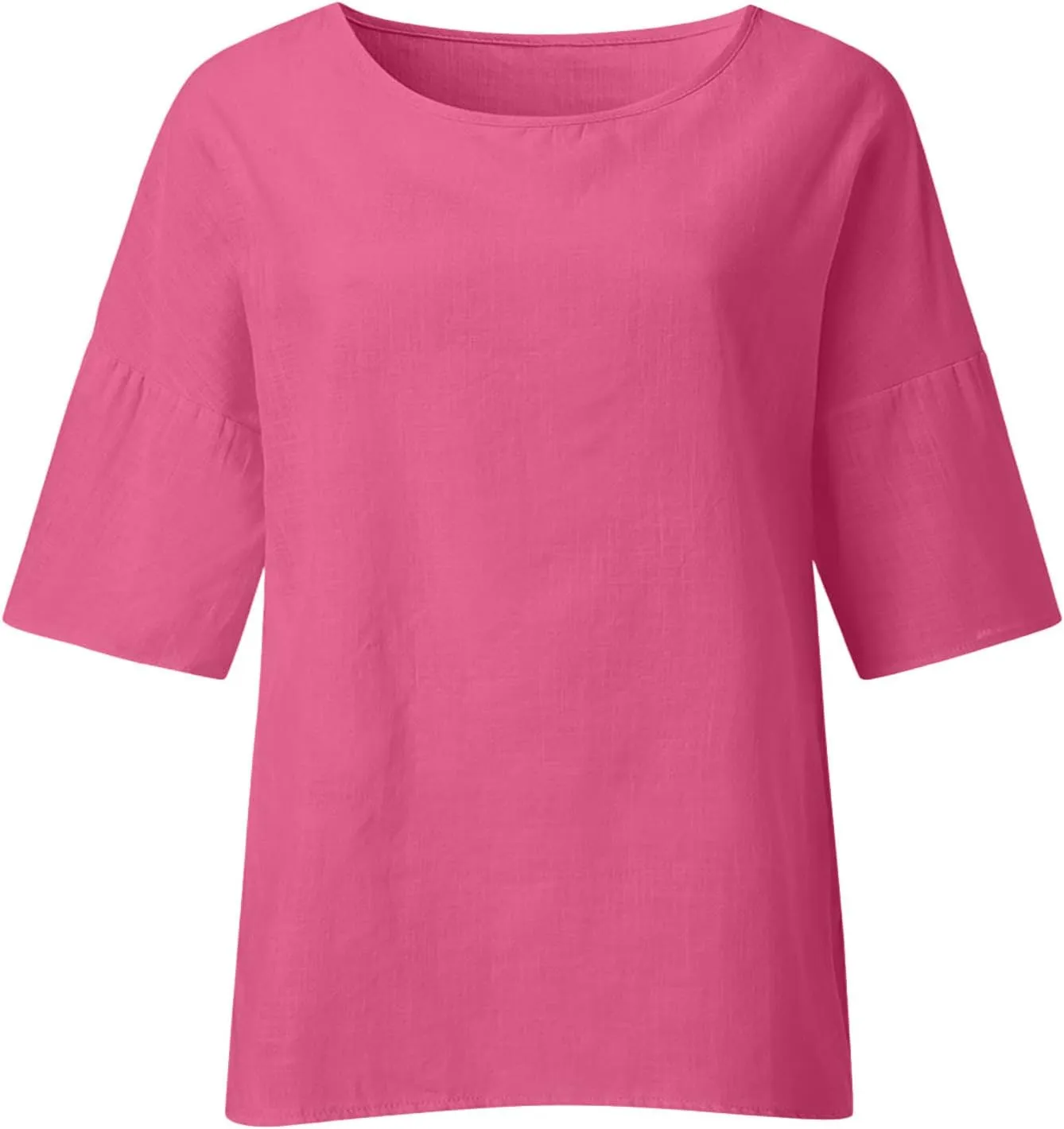 Linen Shirts for Women 3/4 Sleeve Crewneck Oversized T Shirts Loose Casual Blouses Lightweight Trendy Summer Tops
