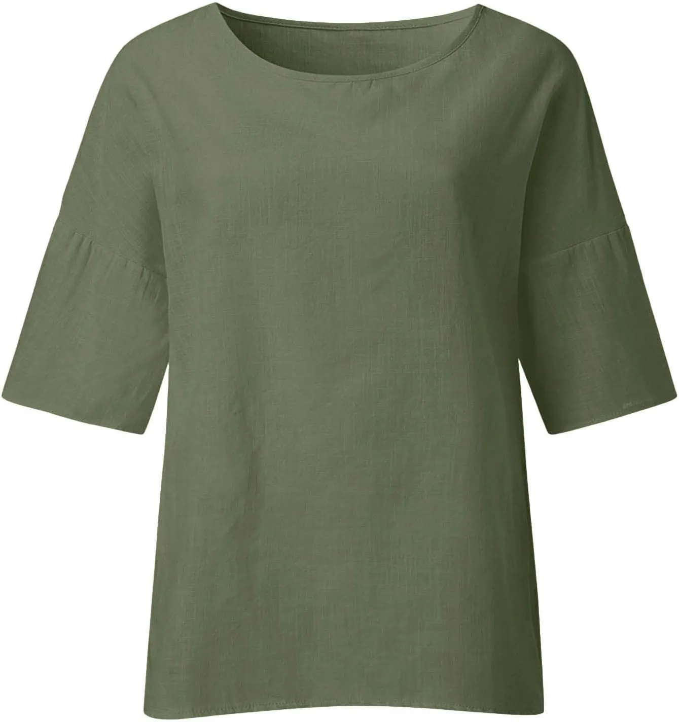 Linen Shirts for Women 3/4 Sleeve Crewneck Oversized T Shirts Loose Casual Blouses Lightweight Trendy Summer Tops