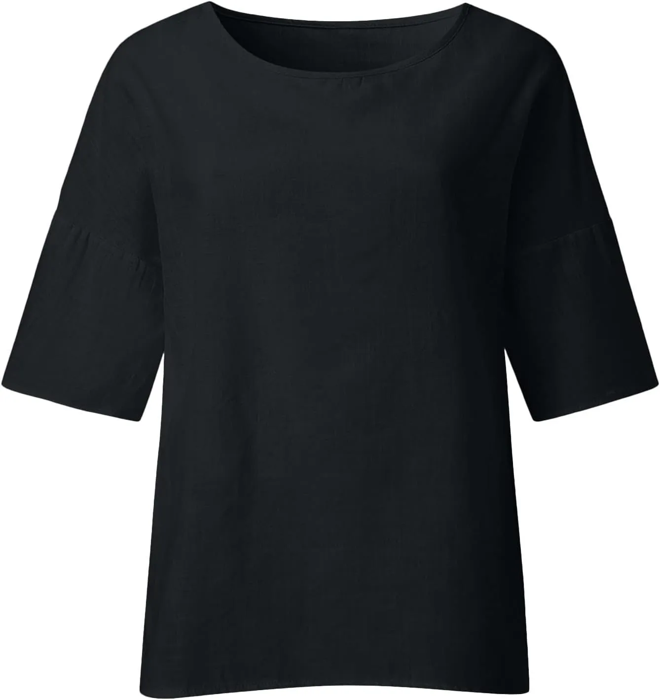Linen Shirts for Women 3/4 Sleeve Crewneck Oversized T Shirts Loose Casual Blouses Lightweight Trendy Summer Tops