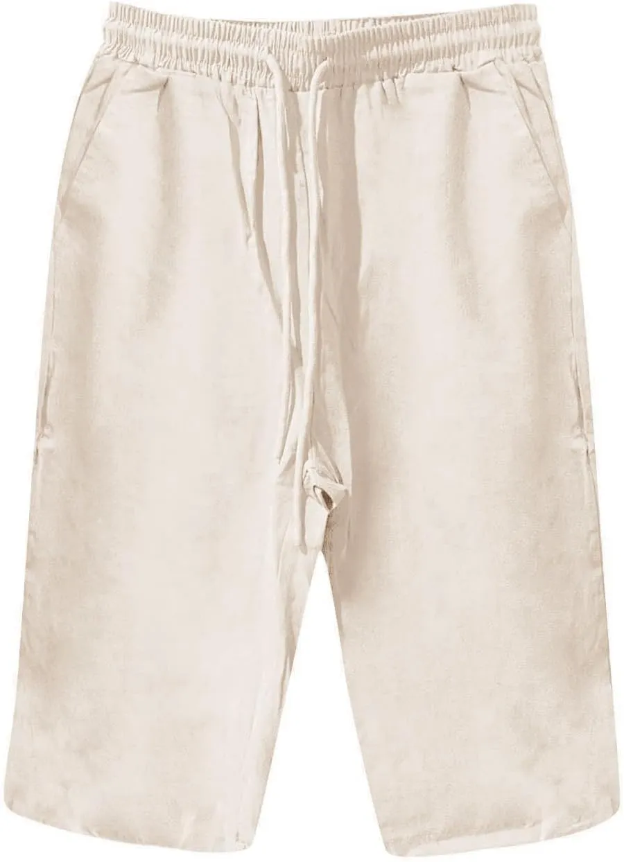 Linen Shorts for Women Knee Length 2025 Striped Bermuda Shorts Summer Casual Elastic Waisted Shorts with Pockets