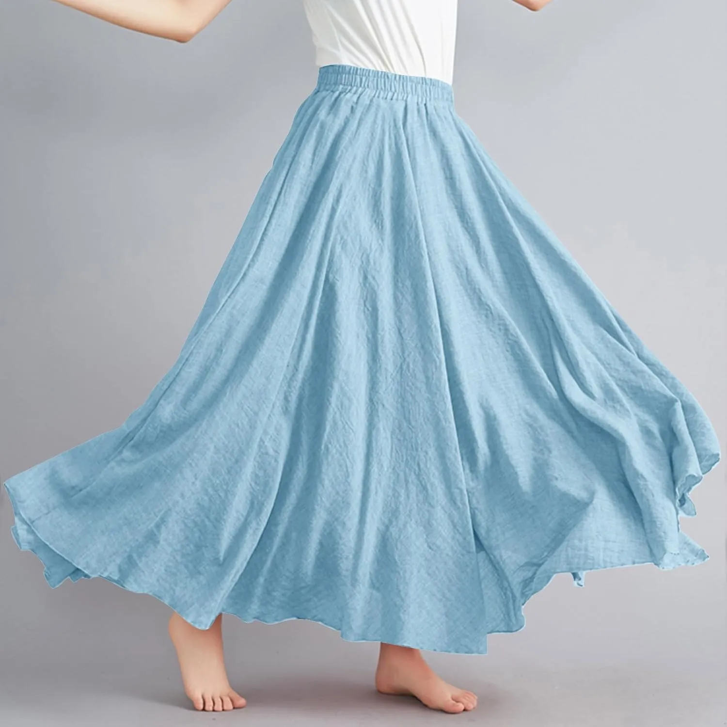 Linen Skirts Women Elastic Waist Boho Skirt Summer Beach Skirts Flowy Vacation Skirts Casual Maxi Skirts A Line Skirt