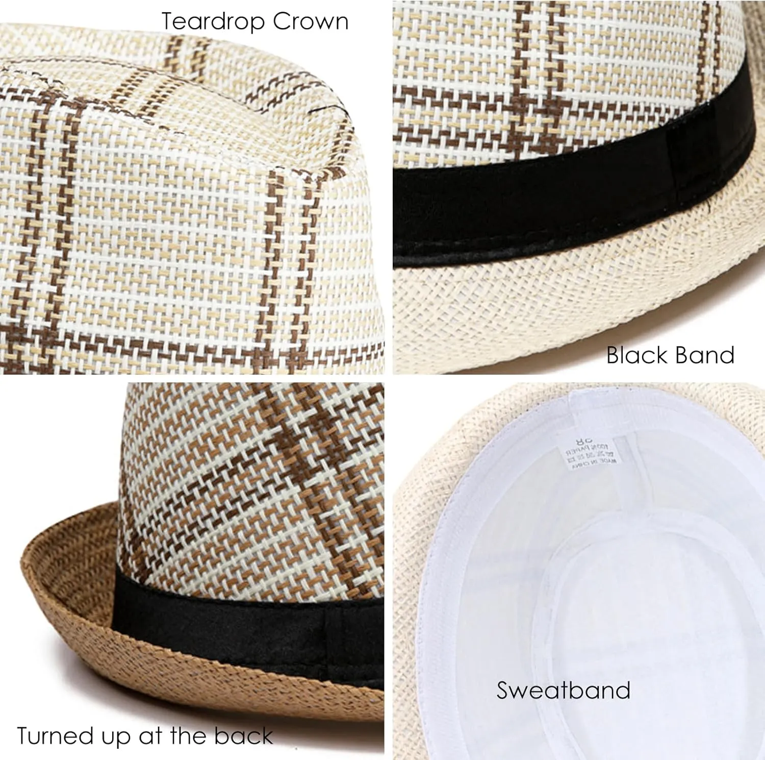 Lisianthus Short Brim Fedora Hats Summer Beach Panama Trilby Hat for Men & Women