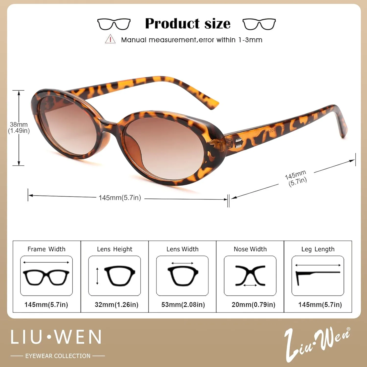 LIU·WEN Oval Sunglasses for Women Men Retro Small Cat Eye Glasses 90s Vintage Style Shades