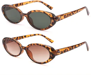 LIU·WEN Oval Sunglasses for Women Men Retro Small Cat Eye Glasses 90s Vintage Style Shades