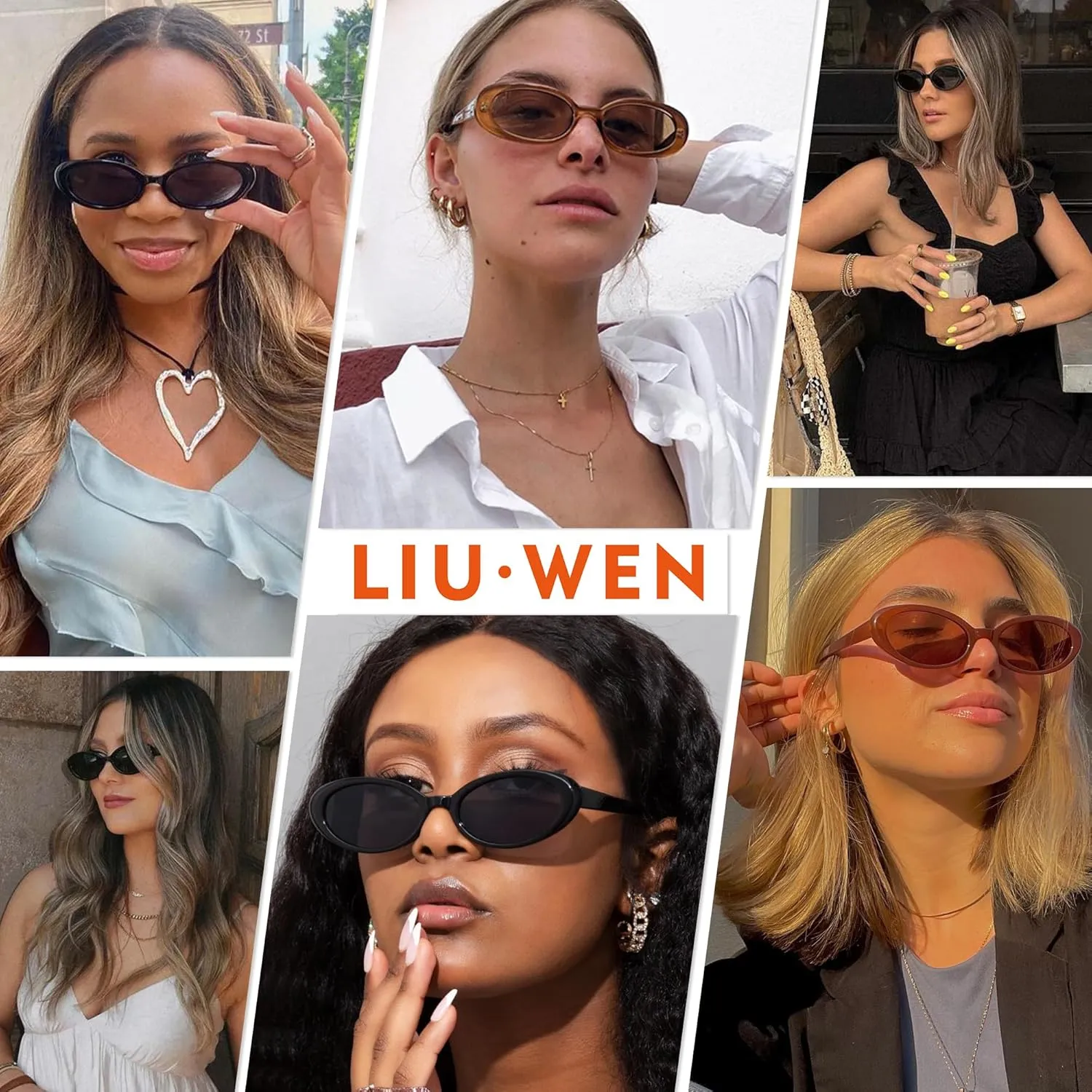 LIU·WEN Oval Sunglasses for Women Men Retro Small Cat Eye Glasses 90s Vintage Style Shades