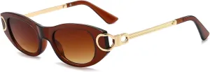 LJCZKA Retro Oval Sunglasses for Women 90s Small Cat Eye Sun Glasses Classic Luxury Metal Frame Vintage Cateye Shades