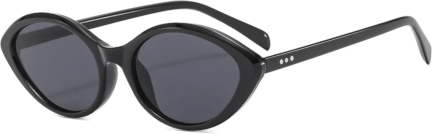 LJCZKA Retro Oval Sunglasses for Women Men 90s Vintage Small Cat Eye Sunnies Trendy Round Sun Glasses UV400 Protection