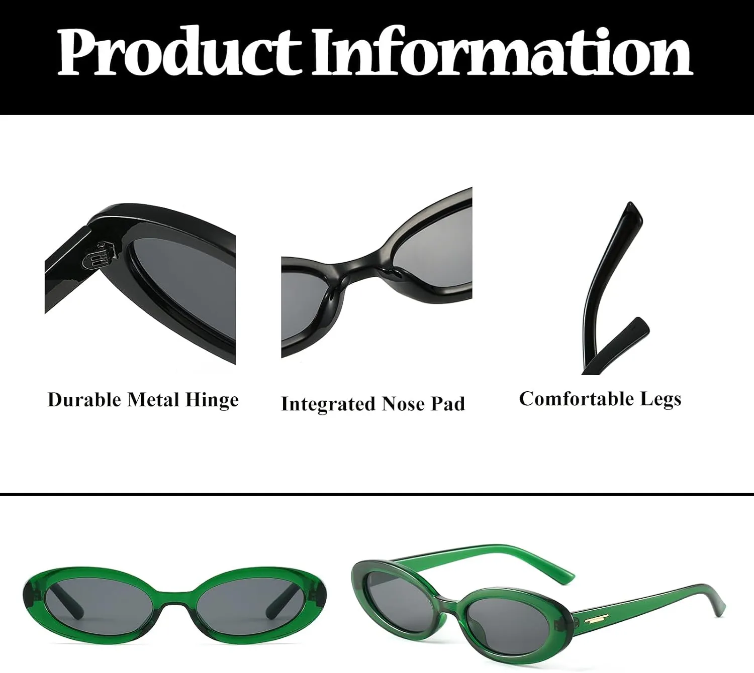 LJCZKA Retro Oval Sunglasses for Women Trendy Small Face Sunglasses 90s Vintage Shades Fashion Cat Eye Sun Glasses