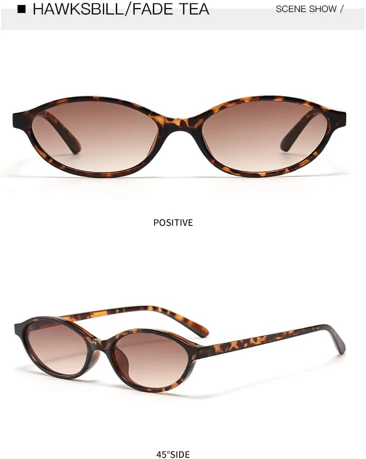 Long Keeper Retro Oval Cat Eye Sunglasses For Women Fashion Trendy 90s Narrow Small Oval Y2K Sunglasses UV Protection