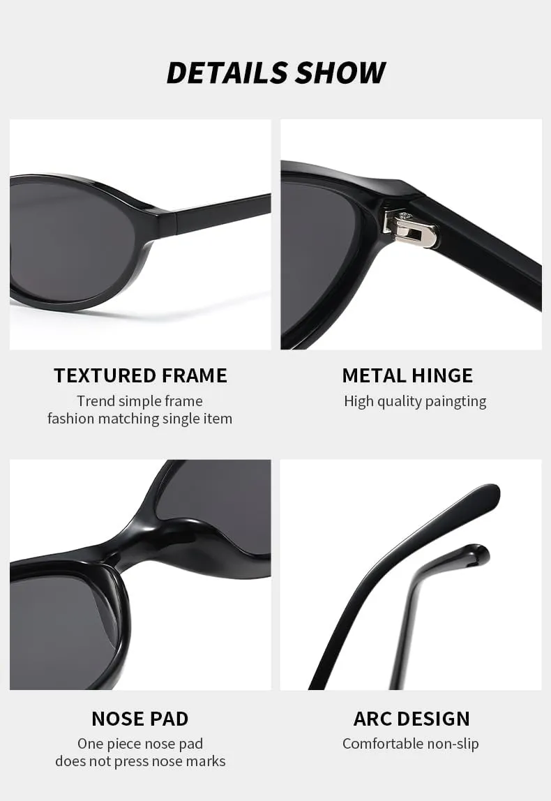 Long Keeper Retro Oval Cat Eye Sunglasses For Women Fashion Trendy 90s Narrow Small Oval Y2K Sunglasses UV Protection