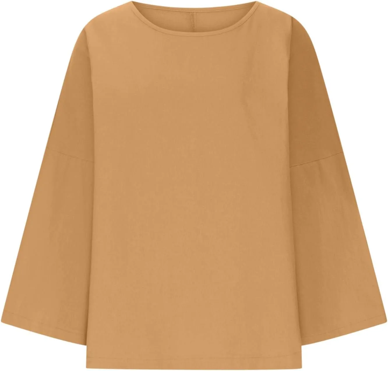 Long Sleeve Cotton Linen Shirts for Women Summer Tops Blouse Plus Size Tunic Crewneck Tshirts Tees Tunic