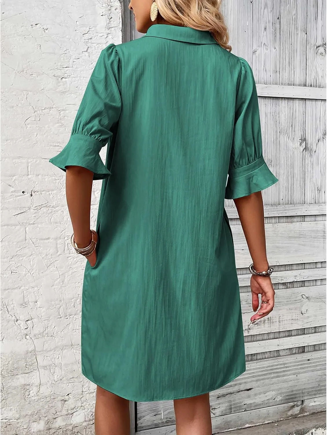 Loose Fit Dresses for Women Summer Button Down Collared Short Sleeve Mini Dress Casual Solid Color Sundress 2025