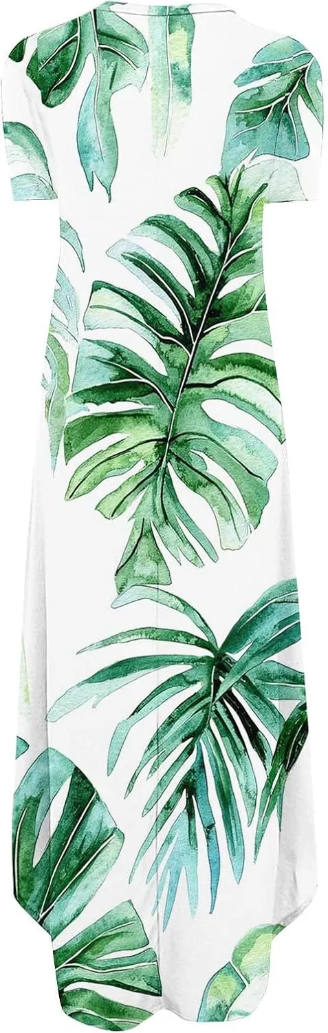 Maxi Dresses for Women 2025 Short Sleeve Casual Flowy Flowy Long Dress Beach Vocation Shift Dress