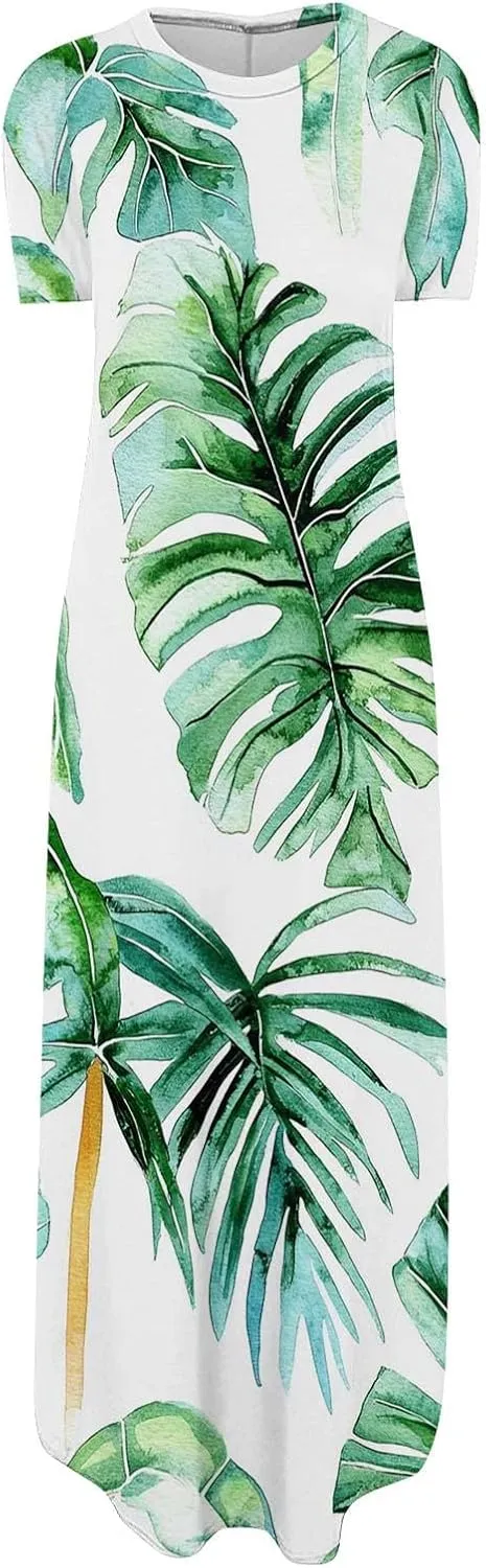 Maxi Dresses for Women 2025 Short Sleeve Casual Flowy Flowy Long Dress Beach Vocation Shift Dress