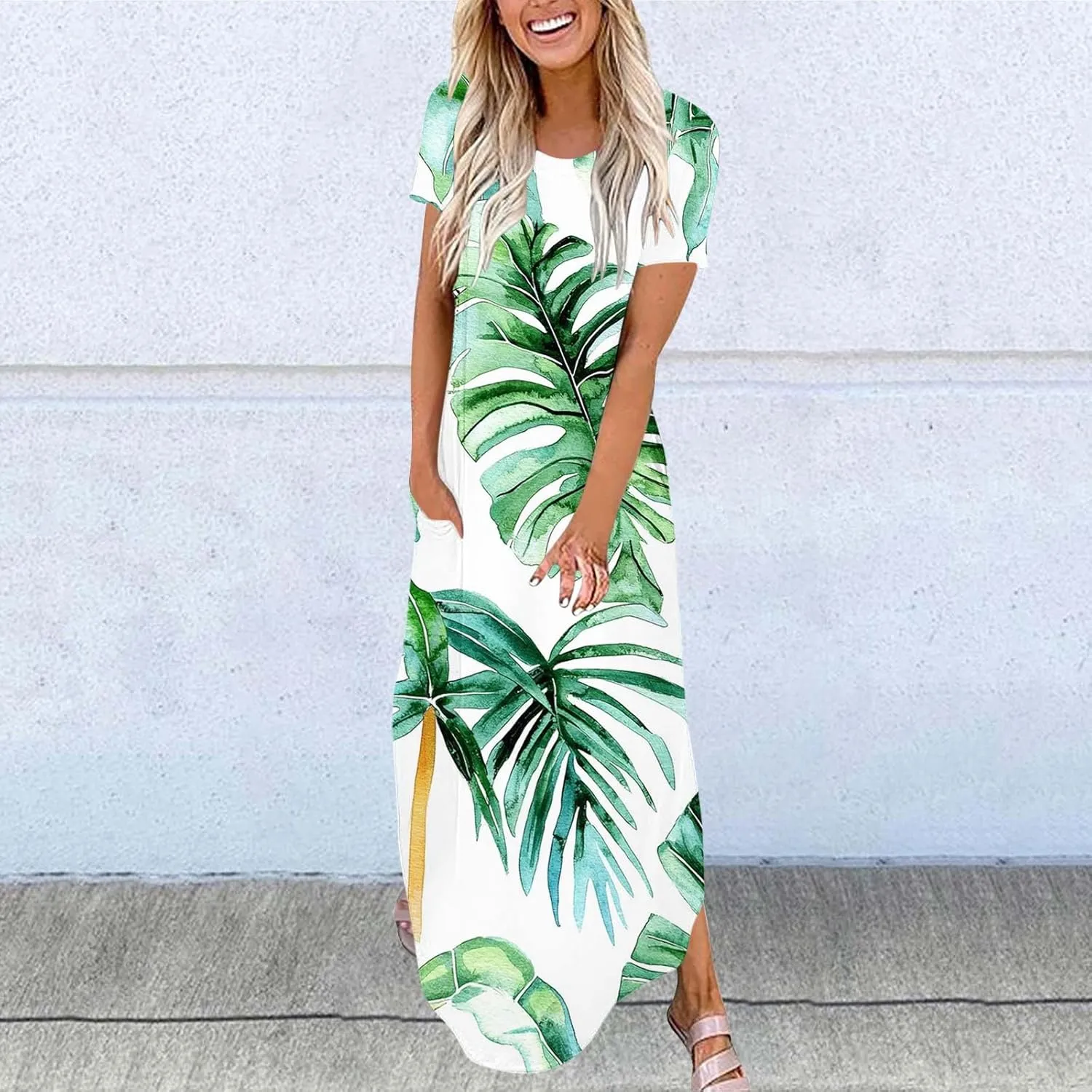 Maxi Dresses for Women 2025 Short Sleeve Casual Flowy Flowy Long Dress Beach Vocation Shift Dress