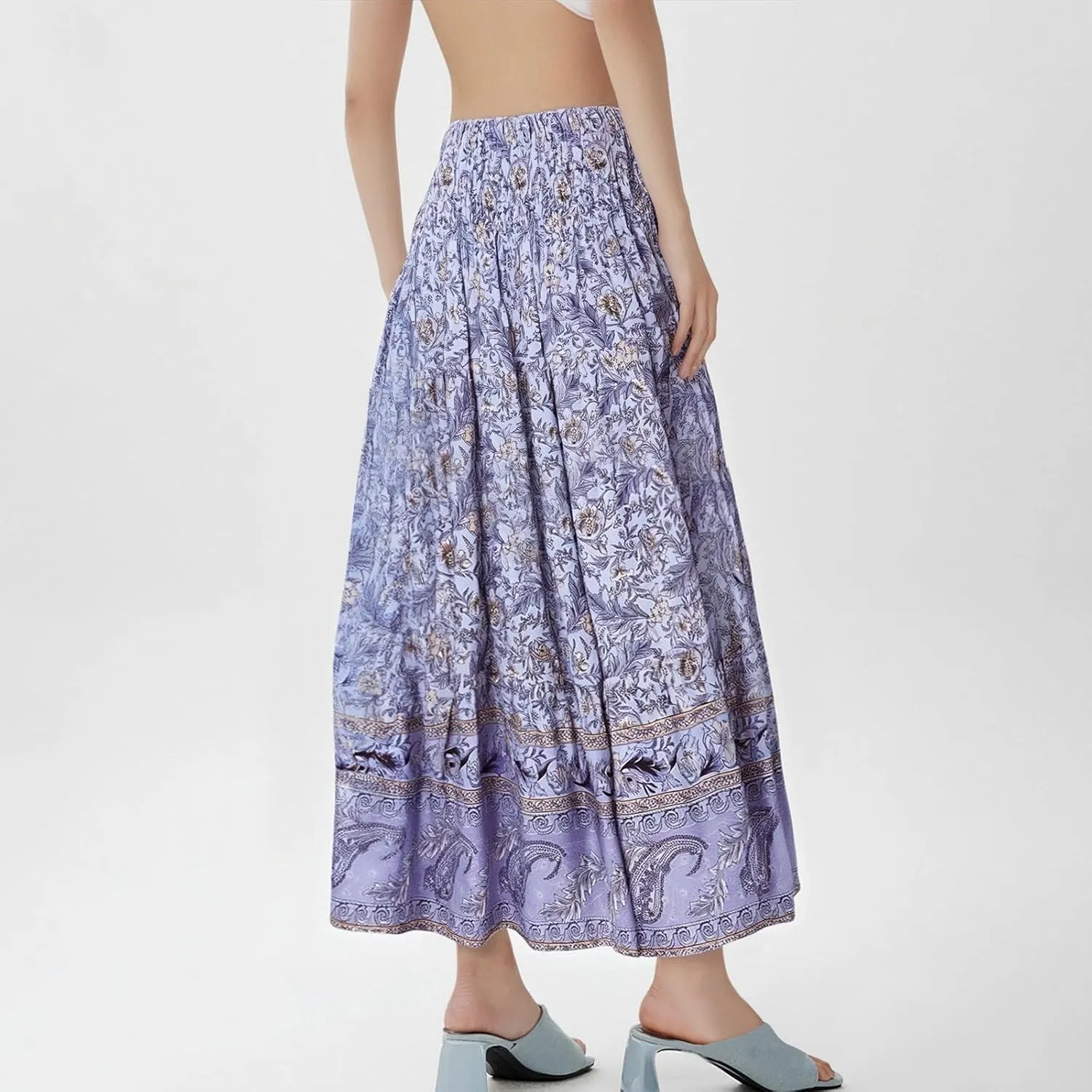 Maxi Skirt for Women Boho Summer Tiered Drawstring High Waisted Skirts Pleated Aline Skirts Elegant Long Skirt