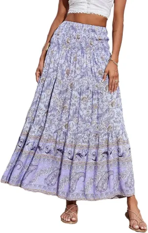 Maxi Skirt for Women Boho Summer Tiered Drawstring High Waisted Skirts Pleated Aline Skirts Elegant Long Skirt