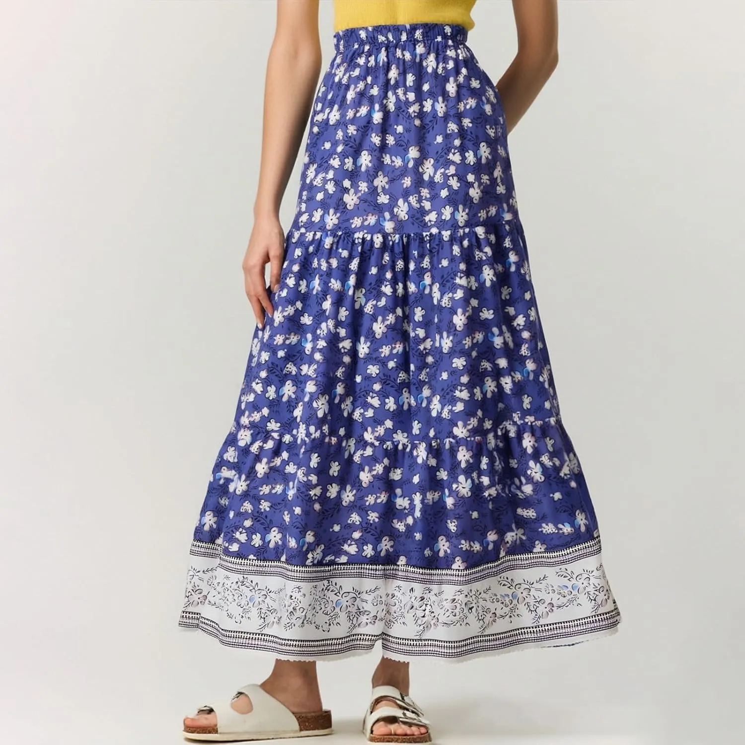 Maxi Skirt for Women Boho Summer Tiered Drawstring High Waisted Skirts Pleated Aline Skirts Elegant Long Skirt