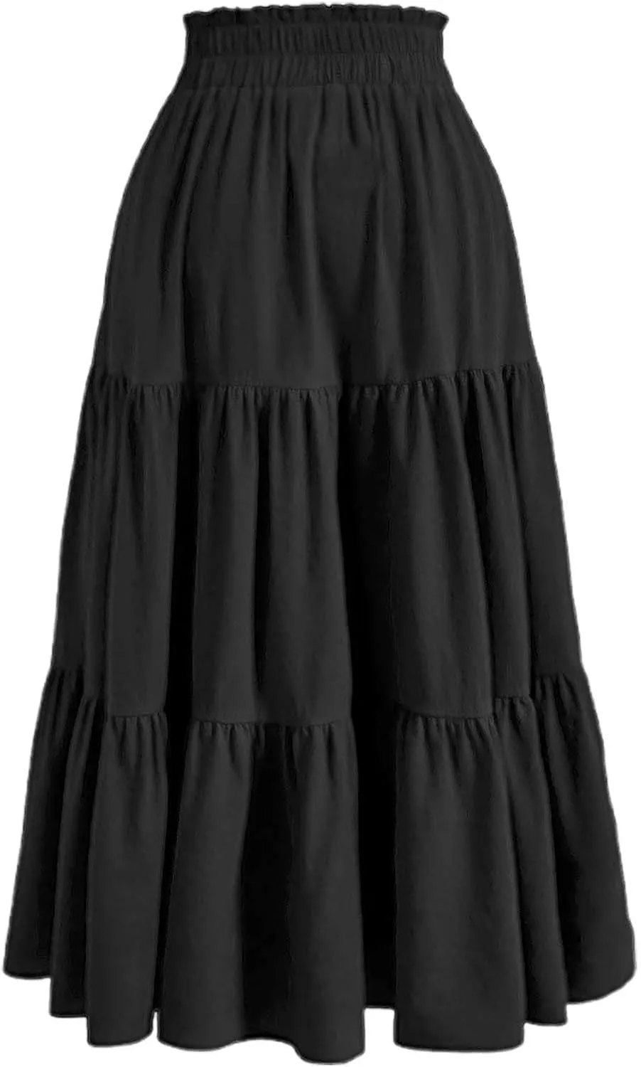 Maxi Skirt for Women Long Drawstring High Elastic Waist Ruffles A-Line Loose Solid Color Casual Midi Skirts Loungewear