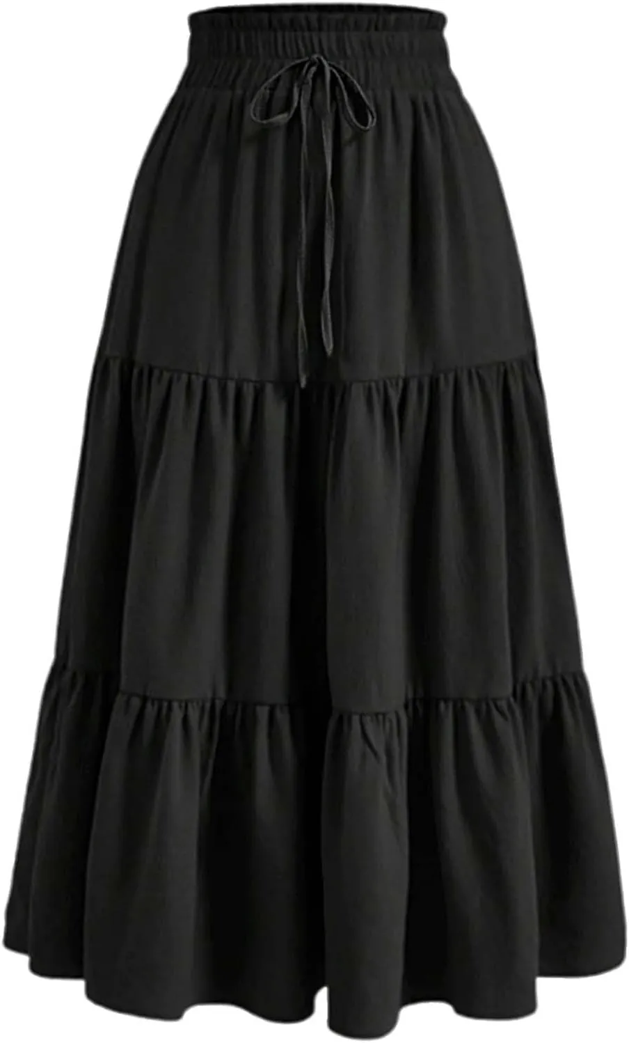 Maxi Skirt for Women Long Drawstring High Elastic Waist Ruffles A-Line Loose Solid Color Casual Midi Skirts Loungewear