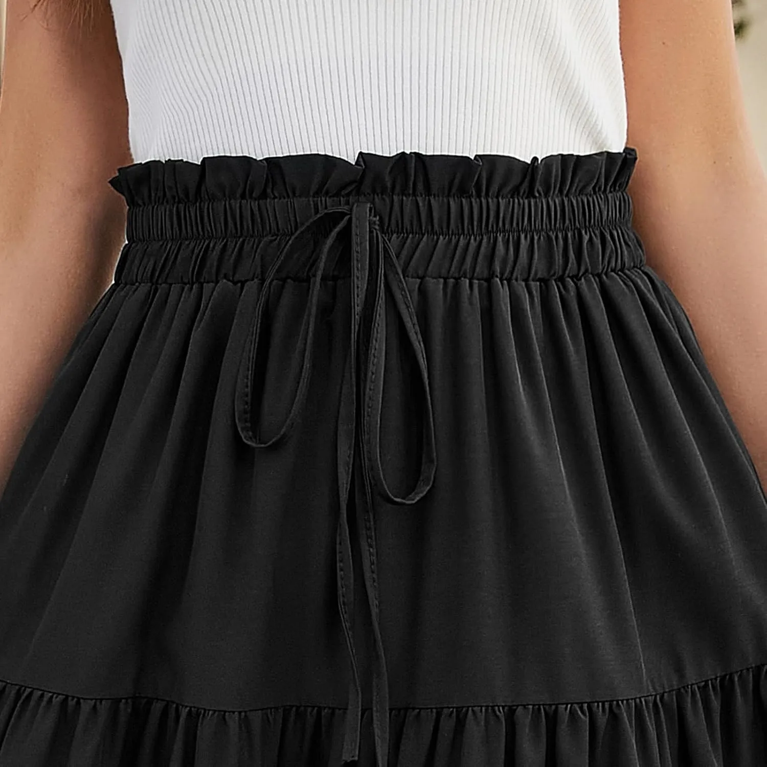 Maxi Skirts for Women High Waisted Tiered A Line Long Skirt Drawstring Flowy Floral Pleated Summer Skirt with Pockets