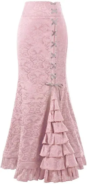 Maxi Skirts for Women Steampunk Renaissance Gothic Medieval Lace Up Tiered Ruffle Fishtail Pencil Bodycon Long Skirt