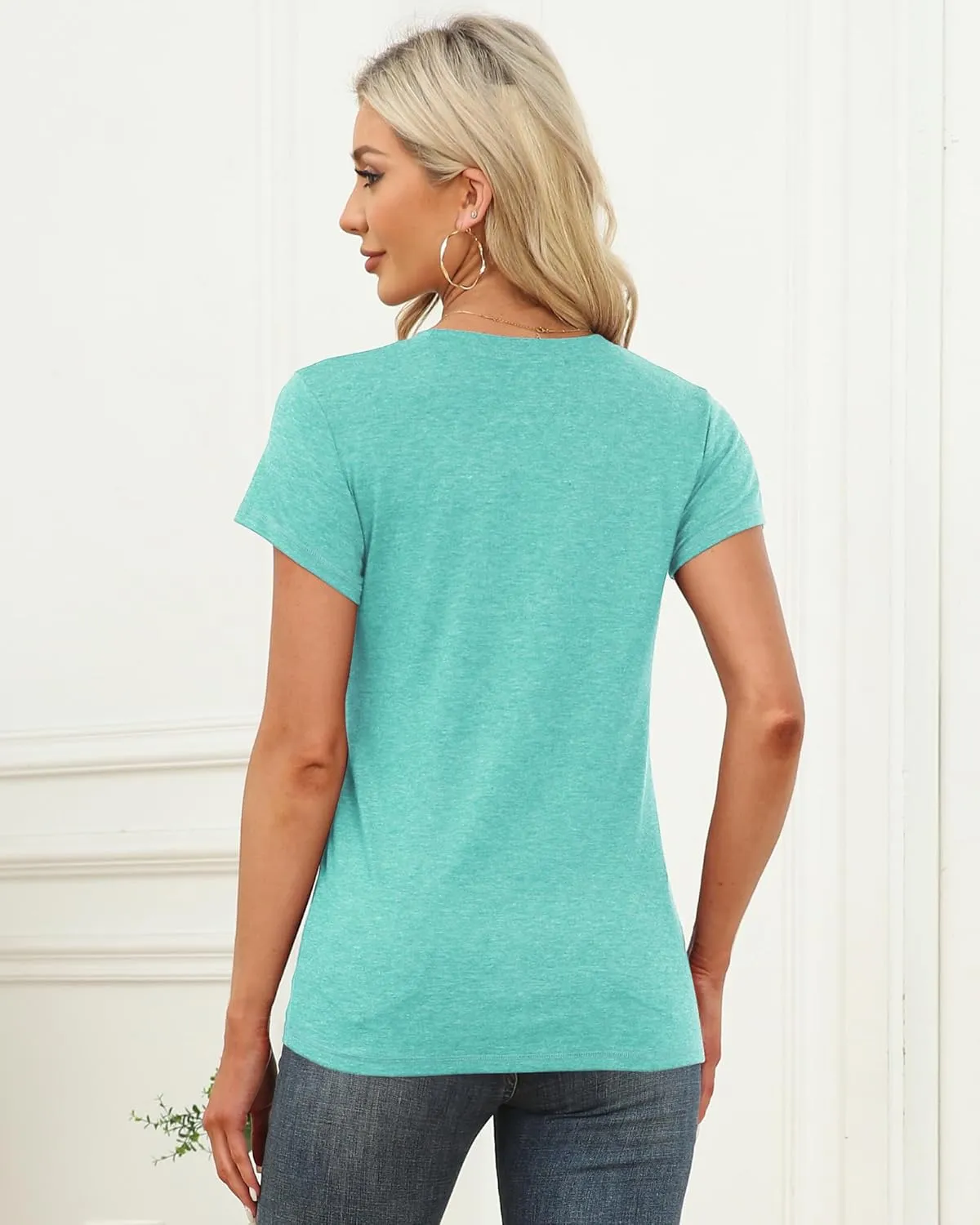 Memorose Womens Short Sleeve Tops Summer T Shirts Round Neck Causal Fashion Basic Tee