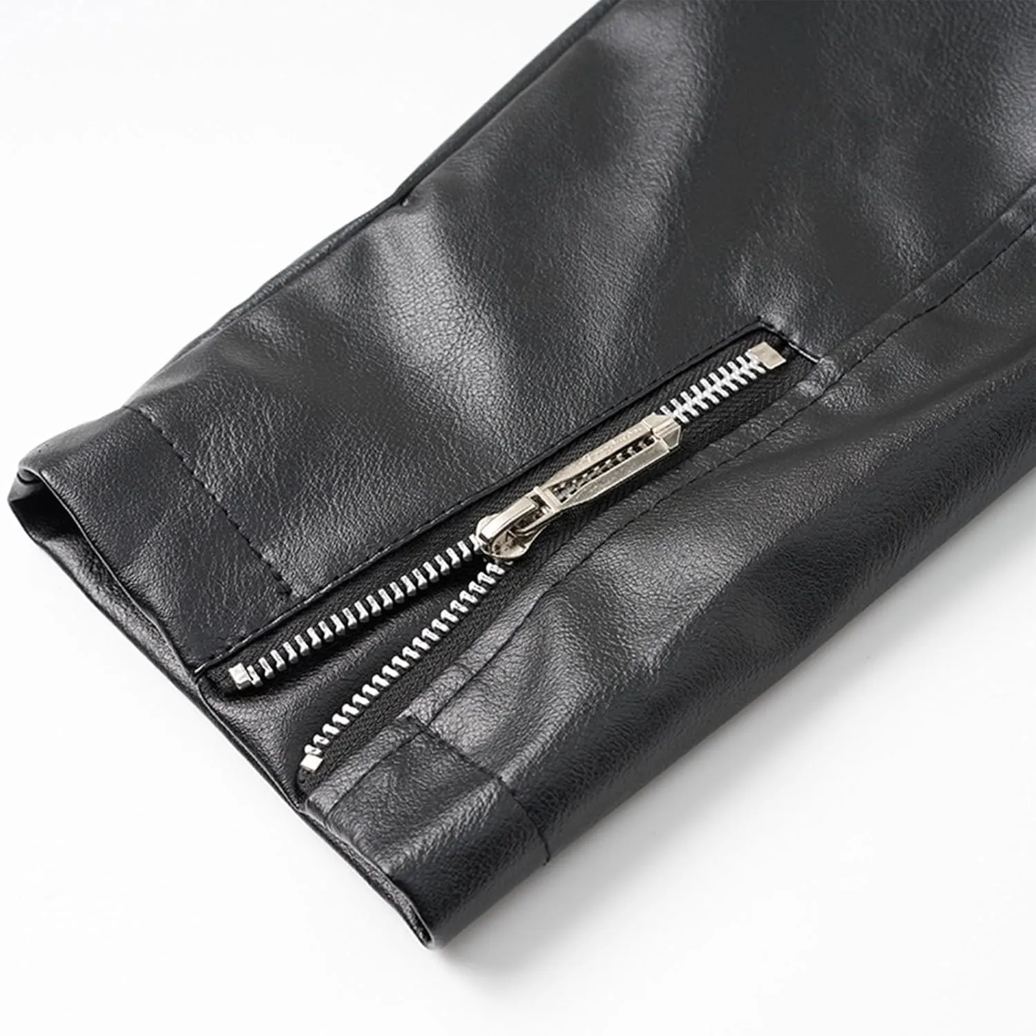 Men Faux Leather Jacket Lapel Collar Motorcycle Irregular Zip Long Sleeve Motor Biker Short Coat Jackets with Pocket
