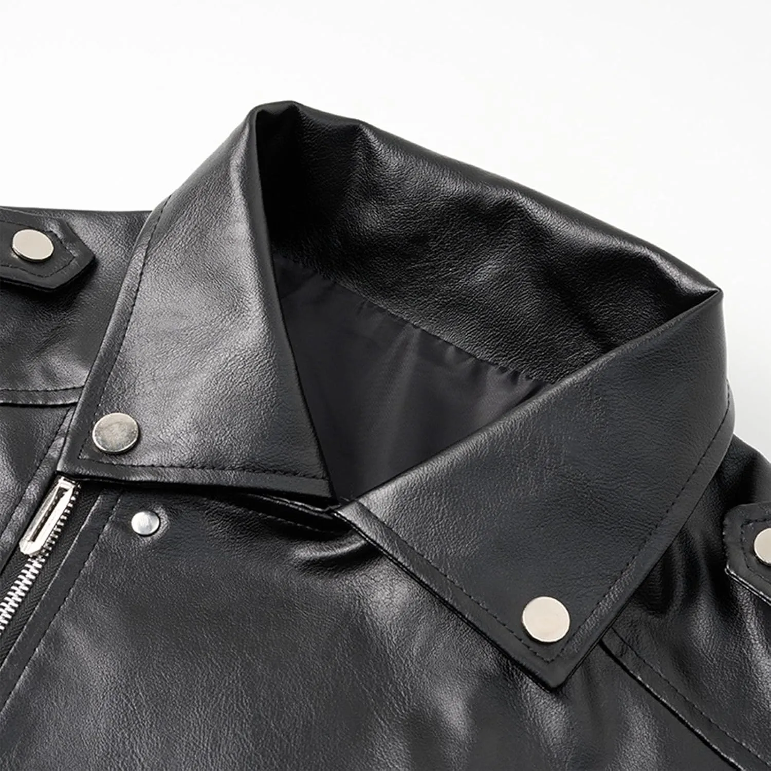 Men Faux Leather Jacket Lapel Collar Motorcycle Irregular Zip Long Sleeve Motor Biker Short Coat Jackets with Pocket