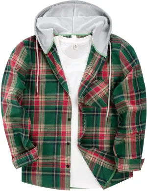 Men Hoodie Jacket Plaid Button Down Shirts 2024 Fall Comfy Oversize Fashion Lightweight Loose Casual Warm Coats
