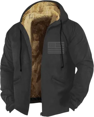 Men Zipper Hoodie Coat Thick Warm Winter Heavyweight Fleece Lined Jackets Sherpa Hooded Sweatshirt M-7XL