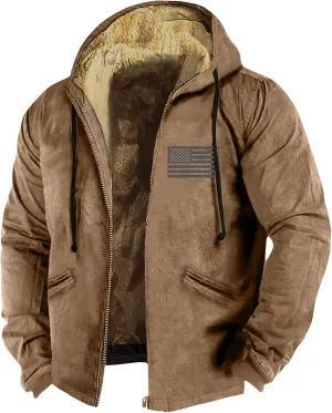 Men Zipper Hoodie Coat Thick Warm Winter Heavyweight Fleece Lined Jackets Sherpa Hooded Sweatshirt M-7XL