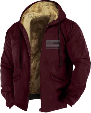 Men Zipper Hoodie Coat Thick Warm Winter Heavyweight Fleece Lined Jackets Sherpa Hooded Sweatshirt M-7XL