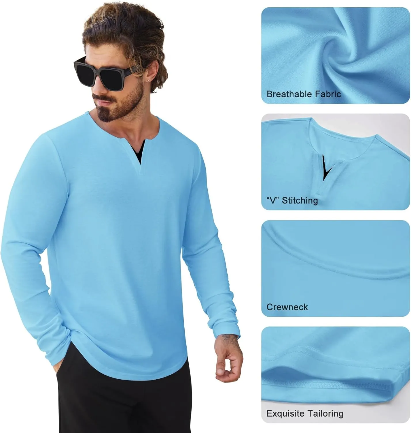 Mens 3 Pack T Shirts Casual Fashion Longline V-Neck Shirt Tee