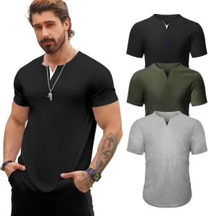 Mens 3 Pack T Shirts Casual Fashion Longline V-Neck Shirt Tee