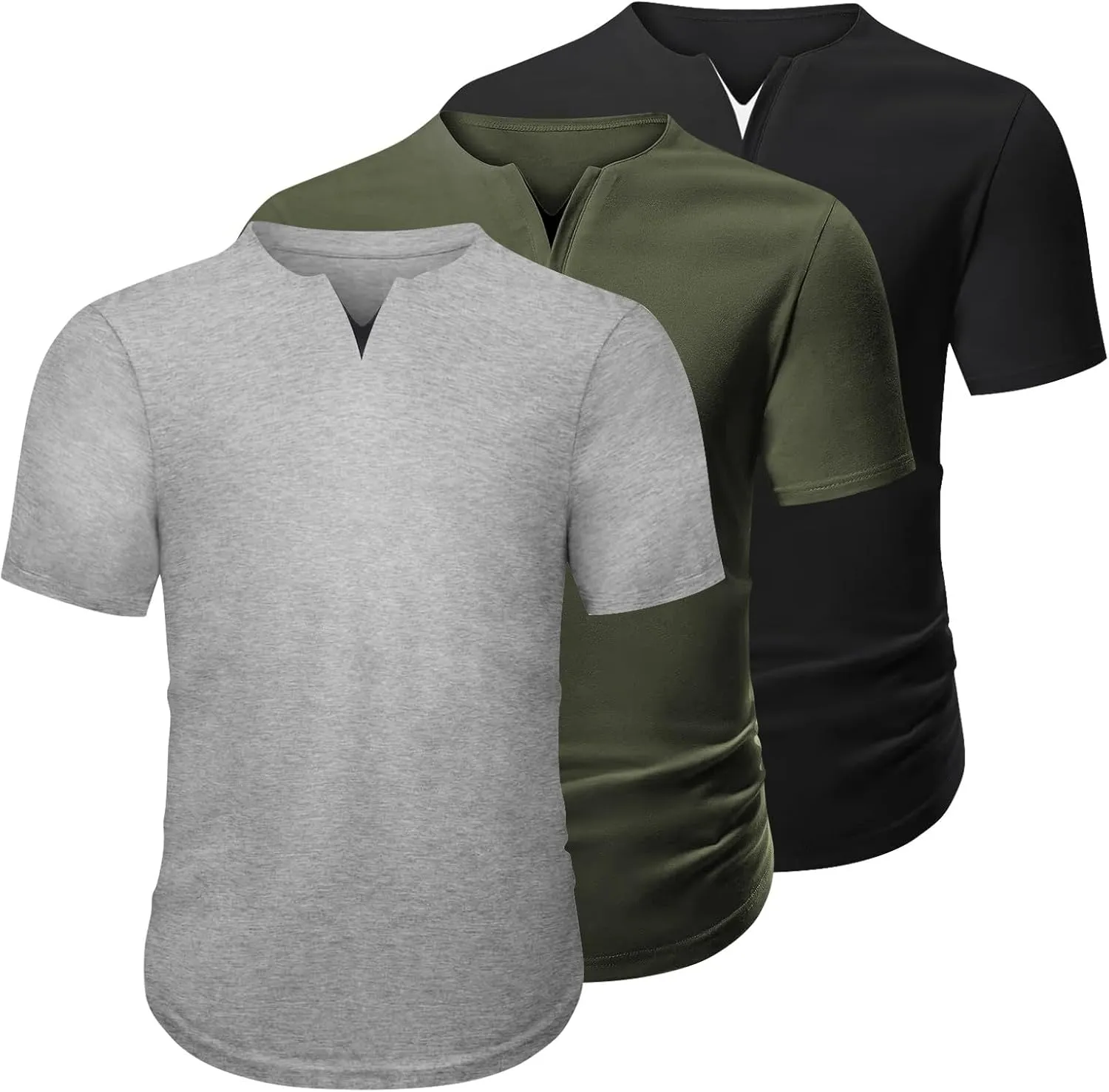 Mens 3 Pack T Shirts Casual Fashion Longline V-Neck Shirt Tee