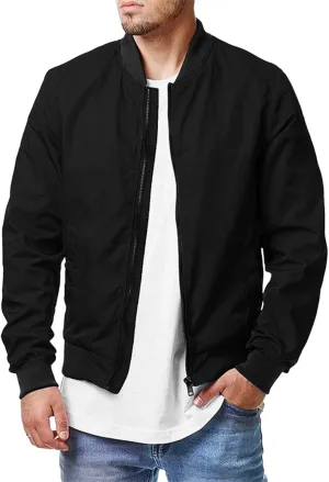 Mens Casual Bomber Jackets Lightweight Windbreaker Summer Jacket Long Sleeve Plain Coats Fashion Fall Tops for Mens