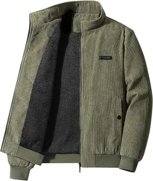 Men's Corduroy Jackets Sherpa Lined Winter Coats Thermal Warm Fleece Jacket Casual Zip Stand Collar Trucker Jackets